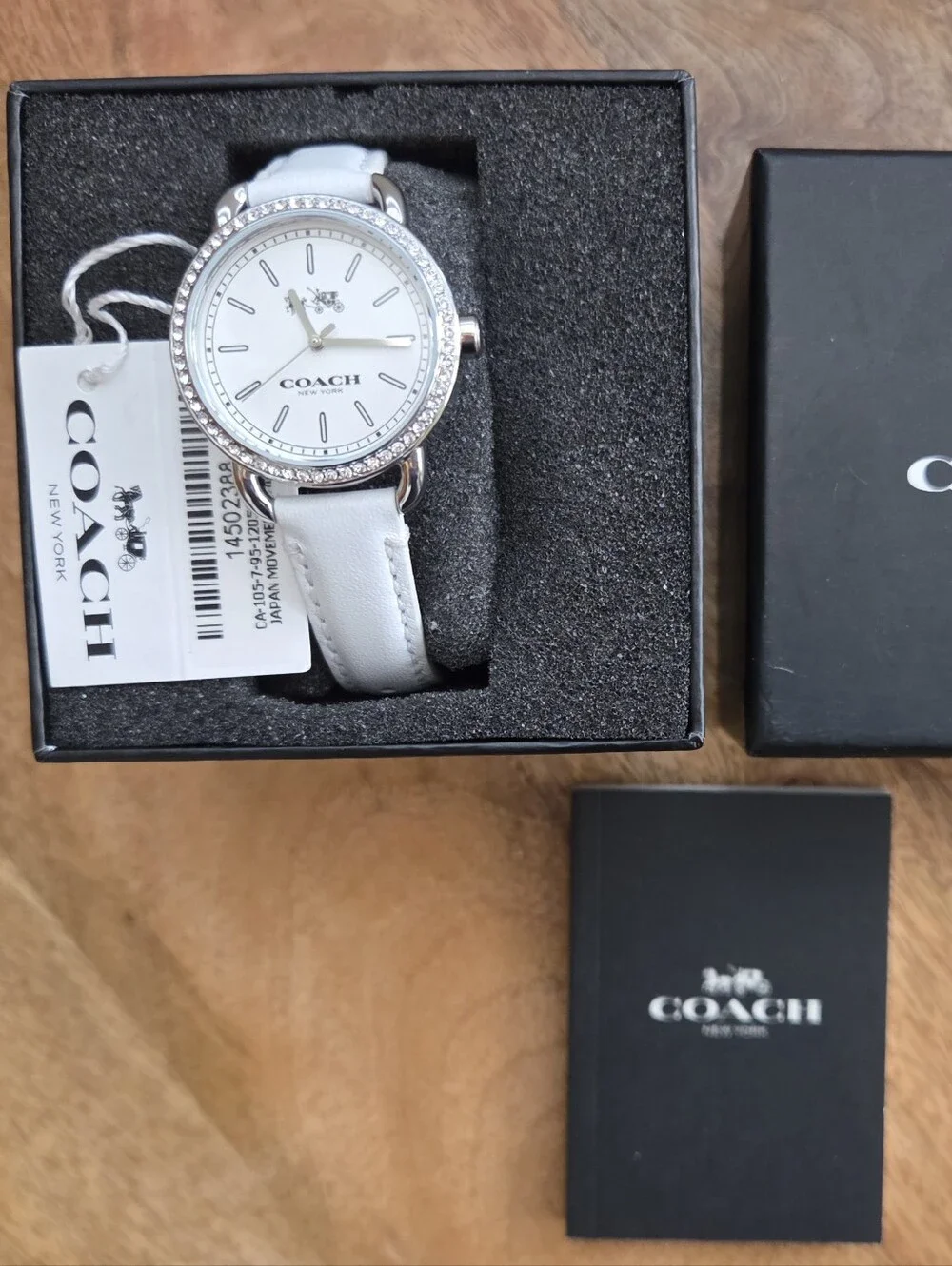COACH White Leather Watch with Crystal Bezel